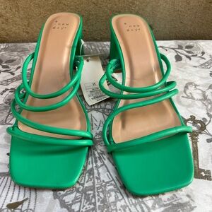 A New Day Green Heels with Strappy Design and Ankle Buckle